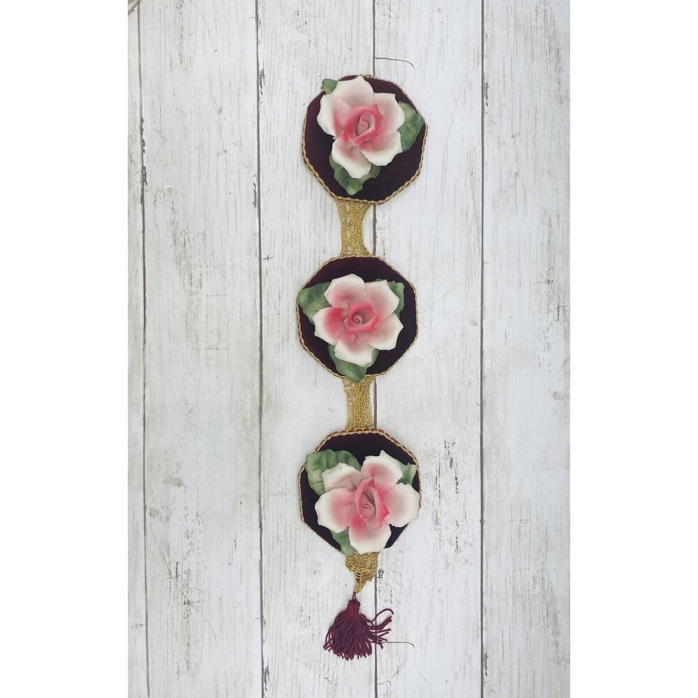 3 Capodimonte Italy Porcellane Mounted Roses Wall Trestle Vintage Italian Decor